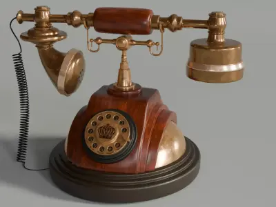 Antique Rotary Telephone - Vintage Brass and Wood Desk Decor 3D model