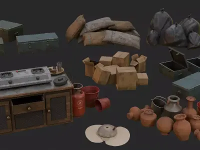 PBR Traditional Asian Kitchen Props Pack Realistic 3D Assets  Low-poly 3D model