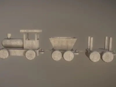 Low Poly Wooden Toy Train Low-poly 3D model