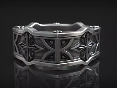 Gothic Cross Pattern Medieval Heraldic Lily Band 3D print model