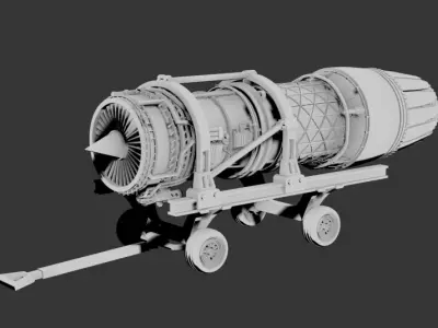 f100pw229 f-16 C Engine in 72 scale with mechanic pulling trolly 3D print model