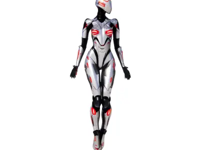 Silver Red Futuristic Female Android 3D model
