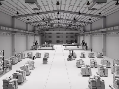 Factory Building - Warehouse Low-poly 3D model