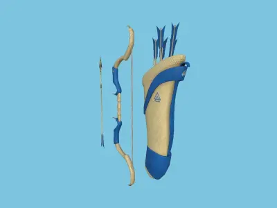 Archer Bow 03 Blue Beige - Quiver Fantasy Weaponry Low-poly 3D model