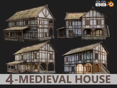 Medieval Old House 4K GameReady Pack 05 to 08 Low-poly 3D model
