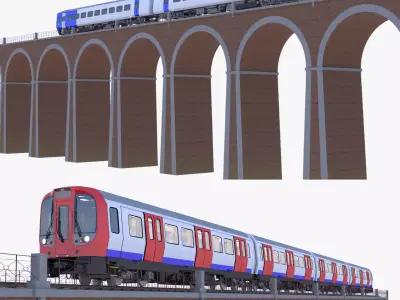 Viaduct with metro and local train 3D Model Pack