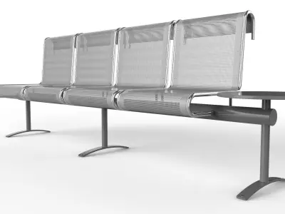 Waiting Room Chair 4 Seats with 1 side tables 3D model