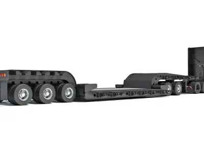 Truck with Lowboy Trailer 3D model 3