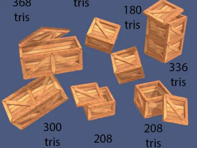 Low poly wood boxes 7 pcs Low-poly 3D model