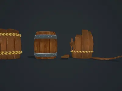 Barrels three wooden Low-poly 3D model