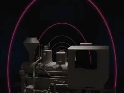 Locomotive train in tunnel with neon lights 3D model