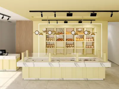 Modern Coffee Shop and Bakery 3D Interior Low-poly 3D model