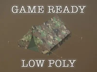 Camouflage Tent low-poly game ready Low-poly 3D model