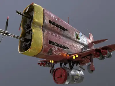 Stylized realistic red airplane Low-poly 3D model