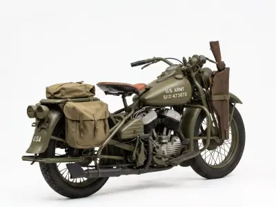 WWII Era Military Motorcycle - Harley-Davidson WLA Low-poly 3D model