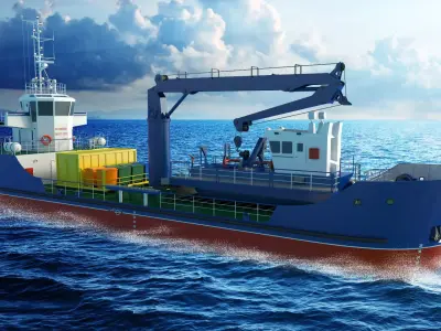 Salvage Workboat Crane Recovery Vessel Marine Skimmer Boat 3D model