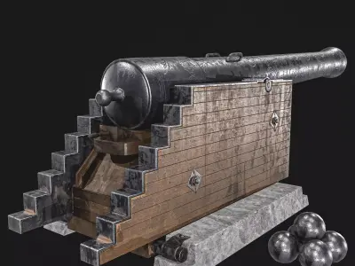 Fortress Cannon Low-poly 3D model