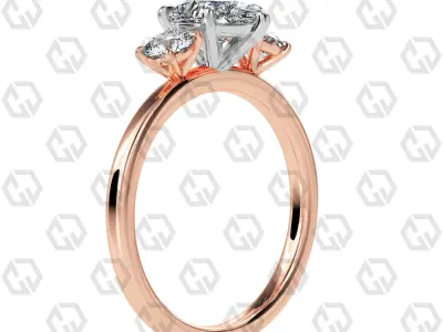 Ring 107 Pear Shape 3 stone ring with round 3D print model