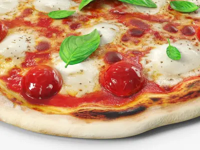 Pizza Margherita Sliced with Stretchy Cheese 3D model