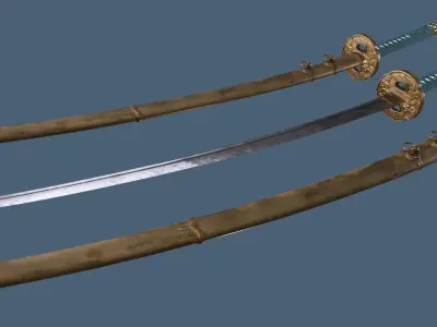 Japnese Katana Sword 3D Gaming Model Low-poly 3D model