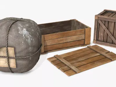 Old Bag and Crates Low-poly 3D model