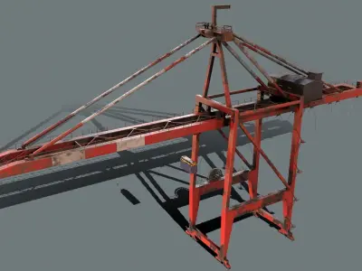 PBR Quayside Container Crane Version 1- Red White Low-poly 3D model