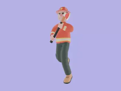 Stylized 3D Firefighter Running with Axe - Cartoon Male Model 3D model