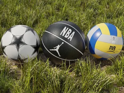 Set of balls and grid Low-poly 3D model Low-poly 3D model