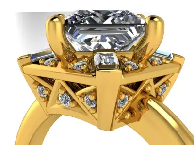 Princess cut Halo Art Deco Decorative engagement ring 3D print model