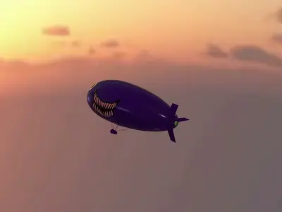 airship low poly 3D model flying in sky Low-poly 3D model