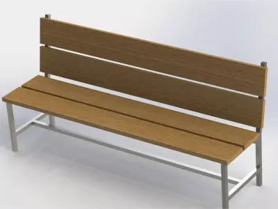 Modern Wooden Bench with Metal Frame 3D Model Free 3D model