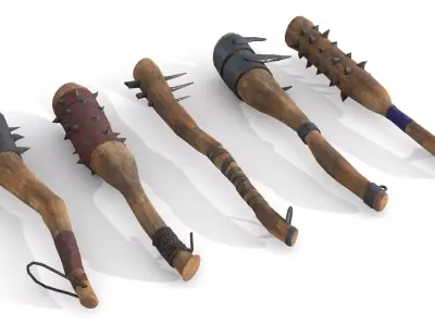 Set of Wooden Maces Low-poly 3D model
