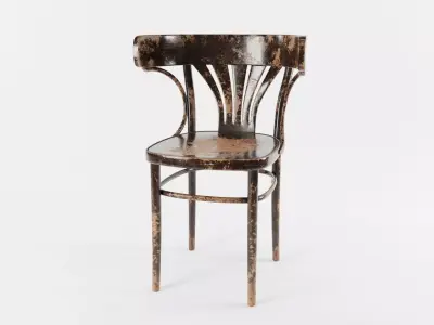 VINTAGE DARK BROWN WORN THONET STYLE CHAIR Low-poly 3D model