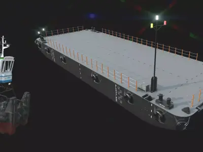 Truckable Push Boat and  PONTOON  Low-poly 3D model