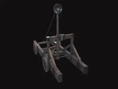 Medieval Catapult V01 Old Low-poly 3D model