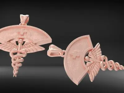 Nurse Cap Pendant with Caduceus Charm Jewelry 3D print model