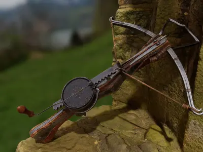 Crossbow with Cranequin Low-poly 3D model