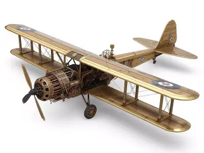 Stylized 3D Steampunk Reconnaissance Aircraft Low-poly 3D model