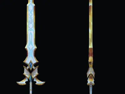 Handpainted Fantasy Holy Sword Low-poly 3D model Low-poly 3D model