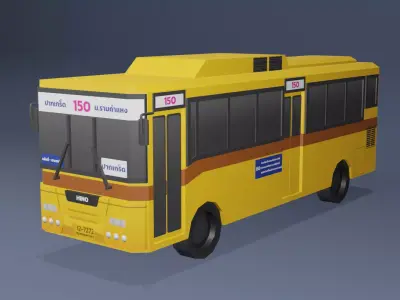 Yellow Thai bus Low poly v02 Low-poly 3D model