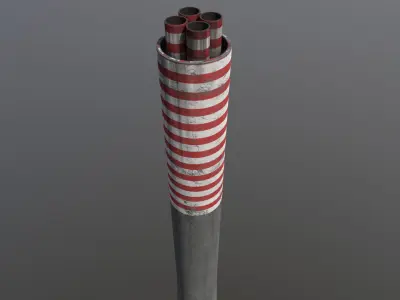 Tall Industrial Chimney with Red-White Warning Stripes Low-poly 3D model