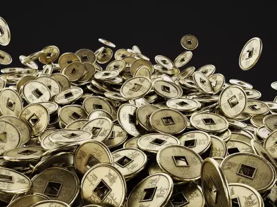 Old Chinese Coin Low-poly 3D model