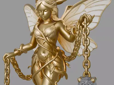 Vintage Golden Fairy Pendant 3D model
