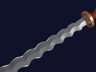Flamberge sword with Spatha handle Low-poly 3D model