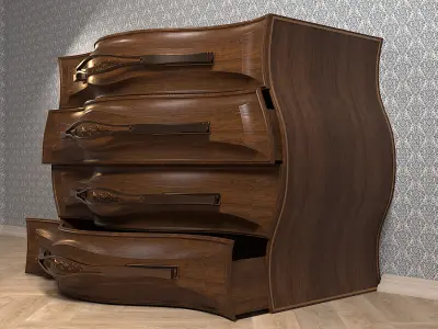 Antique Wood Dresser 3D model