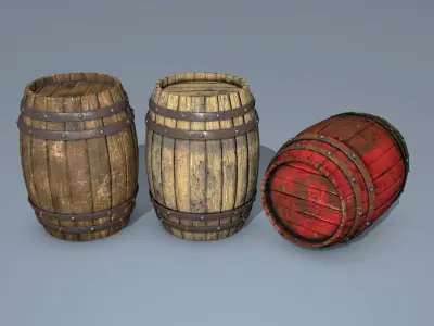 Wooden Barrel Set 3D model