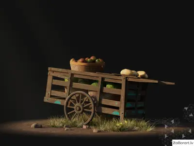 medieval cart Low-poly 3D model 9