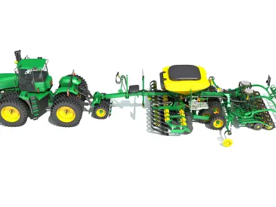 Tractor and Seed Drill 3D model