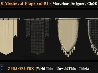 10 Medieval Flags  3D model