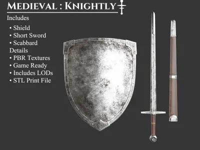 Medieval Collection Knightly Sword and Shield 3D Model Pack